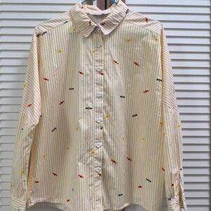 Women's Cream Striped Blouse with Multicolor Accents